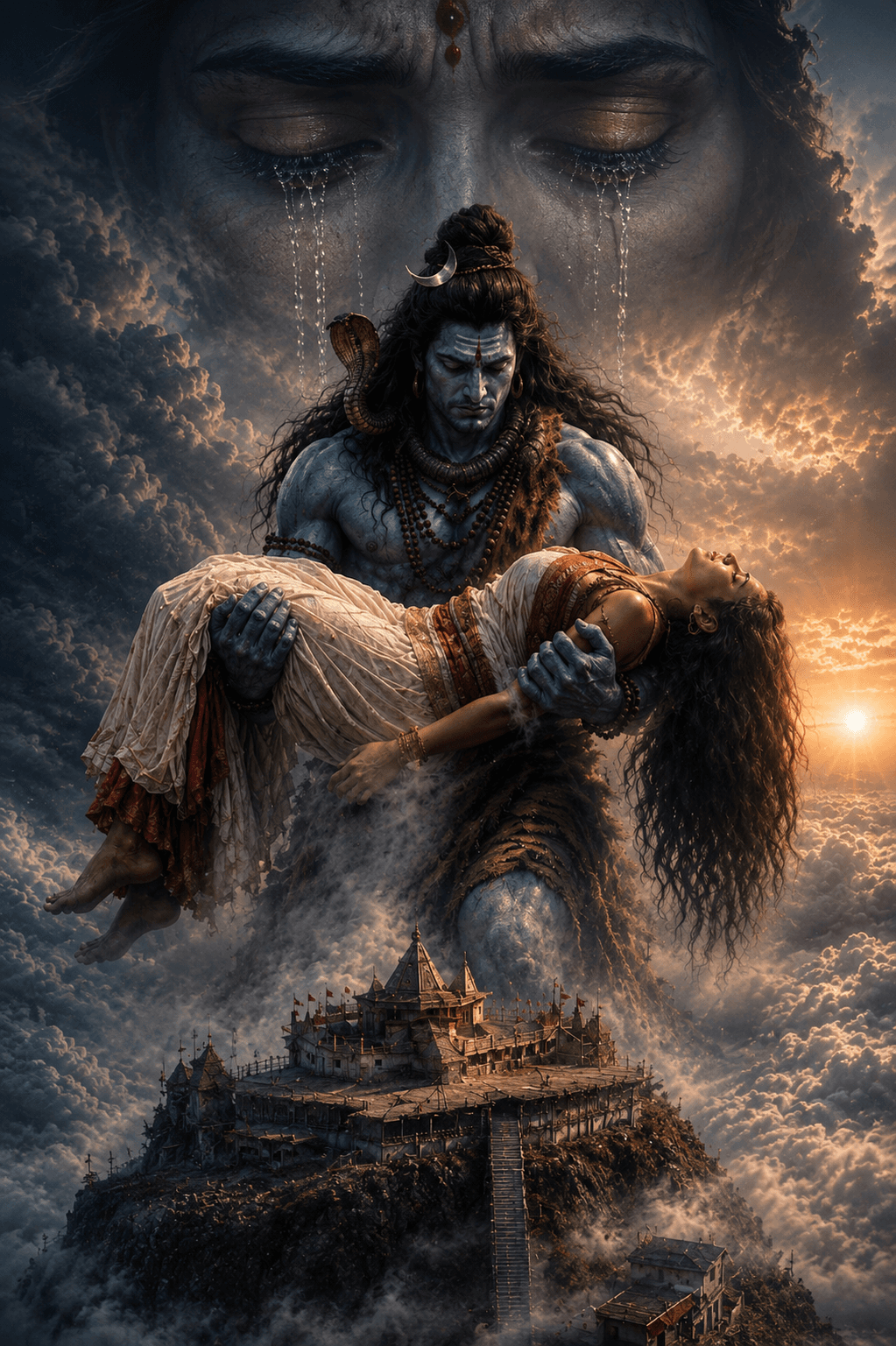 Emotional 4K image of Lord Shiva holding Goddess Parvati, free HD download, royalty-free devotional wallpaper for 2026.