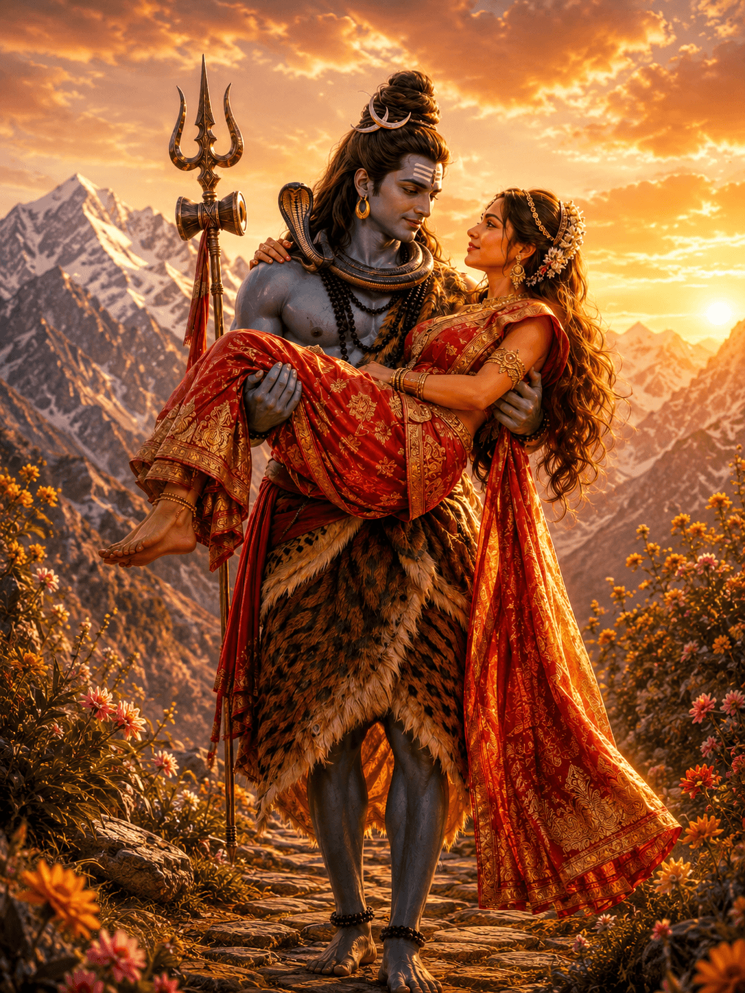 Beautiful 4K image of Lord Shiva with trident and crescent moon, free HD download for wallpapers and devotional projects.