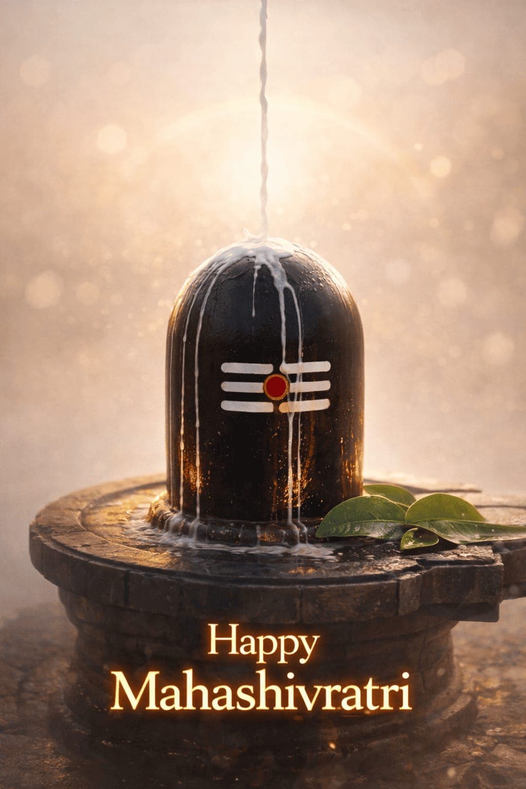 4K image of Shiva Lingam with milk abhishek and Happy Mahashivratri text, free HD wallpaper download.